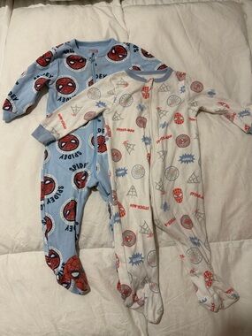Spider-Man Kids One-Piece Footed Pajama Set - Blue & White